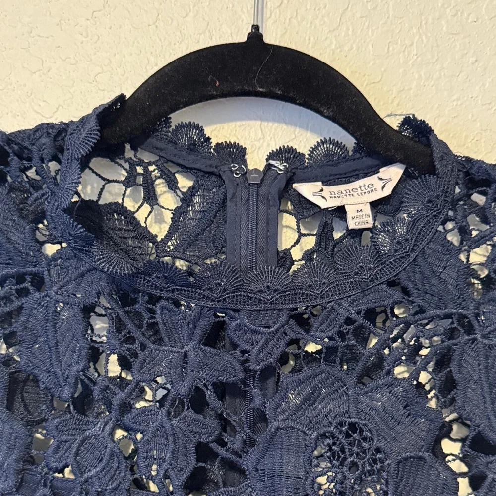Nanette Lepore Navy Floral Lace Blouse - Picture 4 of 6